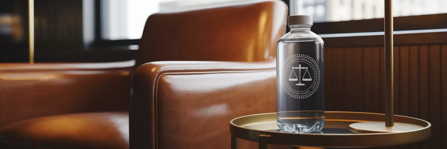 Law firm reception branded water